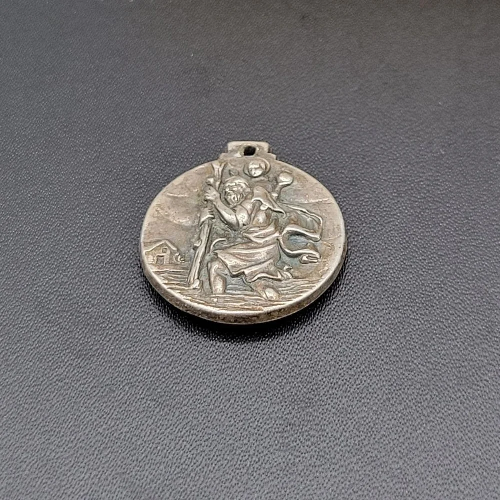 Saint Christopher Silver Medal Charm Religious St Peters Square Vintage - Picture 3 of 4